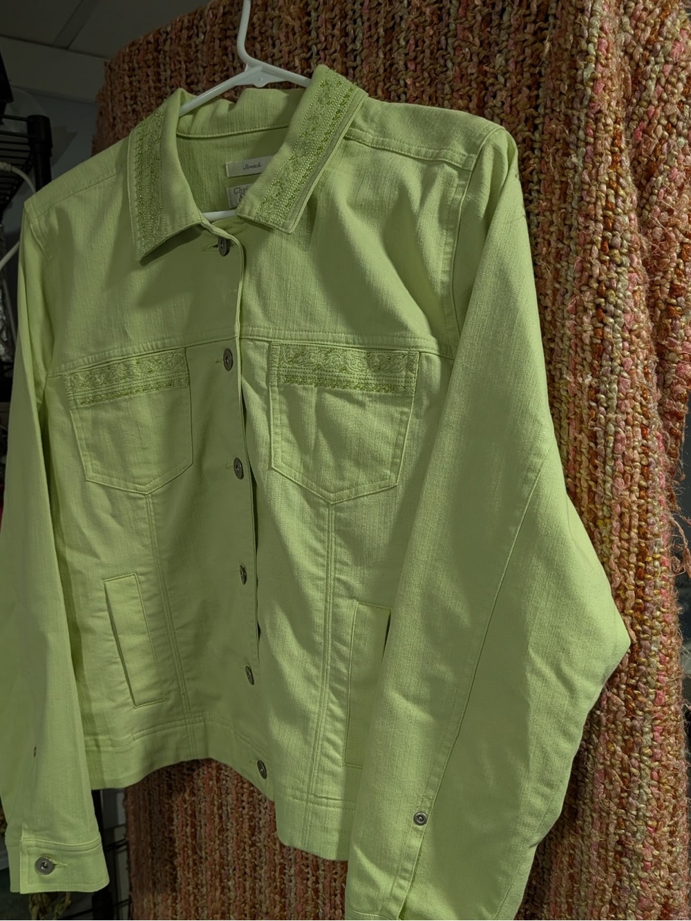 Christopher & Banks Green Embroidered Jacket Size M Beaded Stretch Career